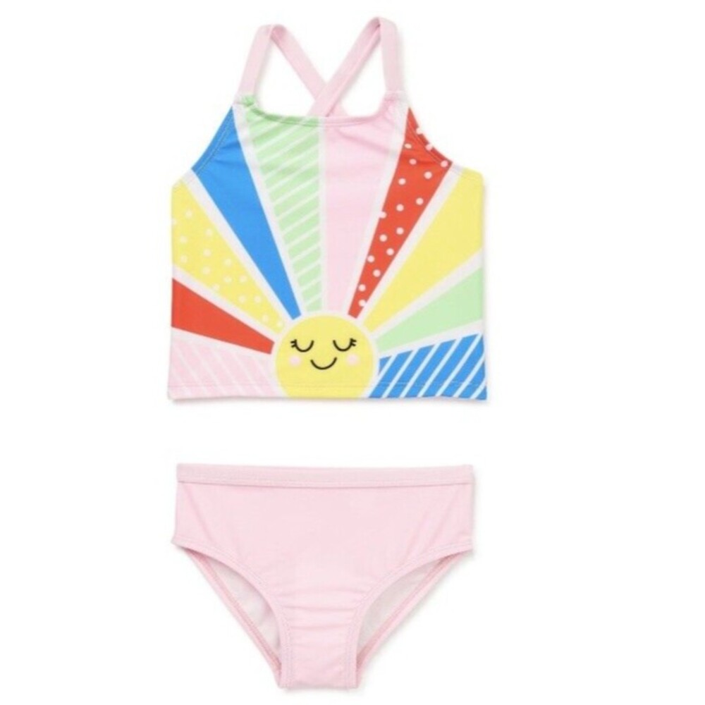 Wonder Nation Swimsuit Toddler Girls Tankini pink with colorful Sun Bikini 2T